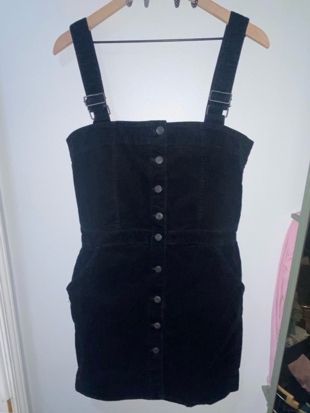 Gap Black Corduroy Overall Dress, Size M, Shirtall Button Down Jumper - Picture 3 of 16